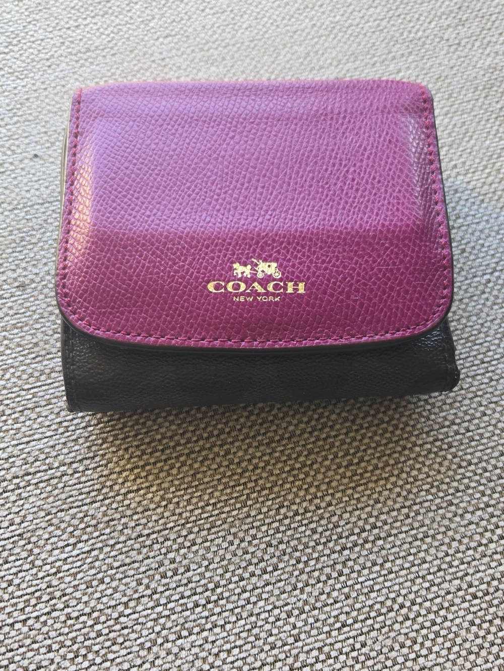 Coach Two-Tone Leather Card Holder - Purple & Black
